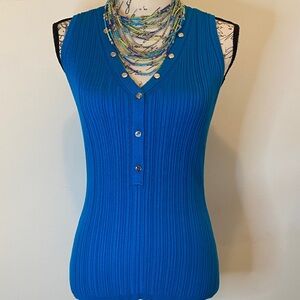 White House Black Market Ocean Blue Ribbed Snap Henley Tank Top